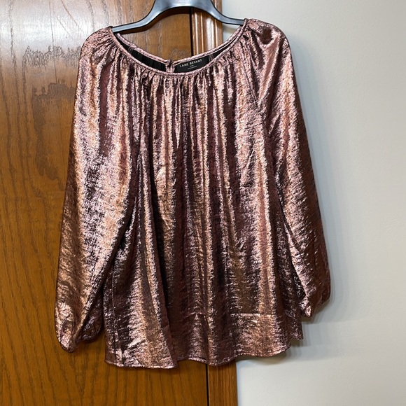 LANE BRYANT NWT Sz 14/16 Swing Satin Boatneck Blouse Festive Metallic Rose Pink - Picture 3 of 12